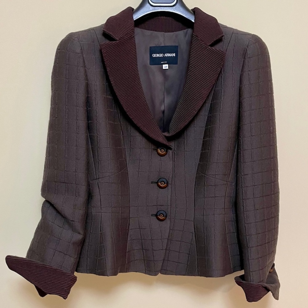Giorgio ARMANI ⭐️ Stunning wool & silk blazer in olive & brown. Like NEW